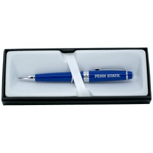 blue Cross pen with engraved Penn State and silver trim